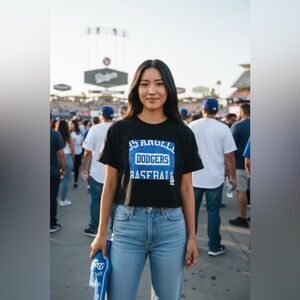Los Angeles Dodgers MLB Black Blue Jersey Graphic Pro Crop Boxy T-Shirt